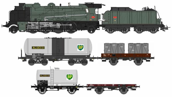 REE Modeles CM-010S - French Steam Locomotive Class 141 F 299 MONTLUCON with 4 Freight Cars of the SNCF(DCC Sound Decoder)